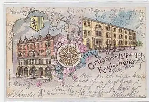 64396 Ak Lithographie Gruß vom Leipziger Keglerheim 1900