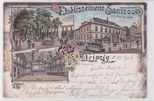 85594 Lithografie AK Gruss aus Leipzig - Etablissement Sanssouci Inh. E. Berthol