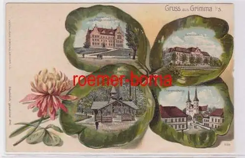 88210 Kleeblatt Präge Ak Lithographie Gruß aus Grimma um 1900