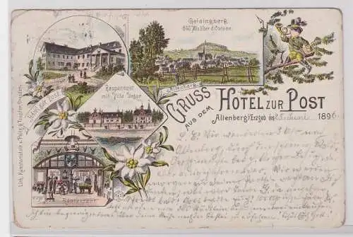 84159 Ak Lithographie Gruss aus dem Hotel zur Post Altenberg im Erzgeb. 1896