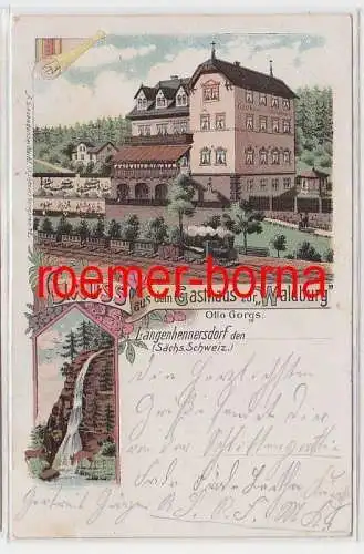 74848 Ak Lithografie Gruss aus dem Gasthaus zur Waldburg Langenhennersdorf 1901