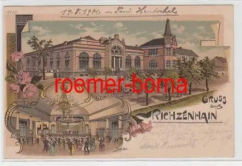 74514 Ak Lithografie Gruss aus Richzenhain Ballhaus Saal 1901