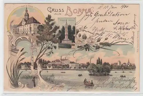 72371 Ak Lithographie Gruss aus Borna Stadthaus, Kriegerdenkmal, Brauerei 1900