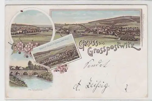 68128 Ak Lithographie Gruß aus Großpostwitz Bahnhof usw. 1898