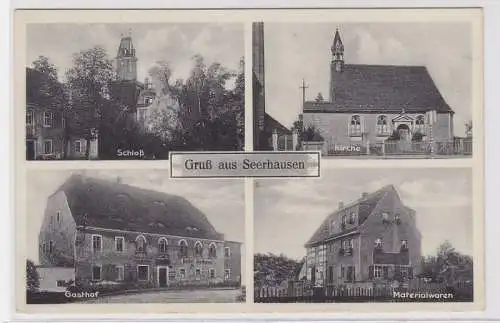 90434 Mehrbild AK Gruß aus Seerhausen - Schloß, Kirche, Gasthof & Materialwaren