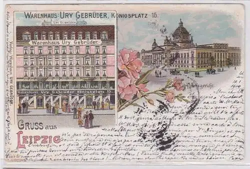 88504 Ak Lithographie Gruß aus Leipzig Warenhaus Gebrüder Ury Königsplatz 15