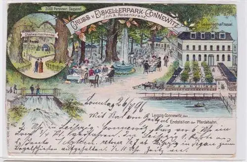 88133 Lithografie AK Gruss v. Eiskellerpark Connewitz, Inh. A. Rosenkranz um 190