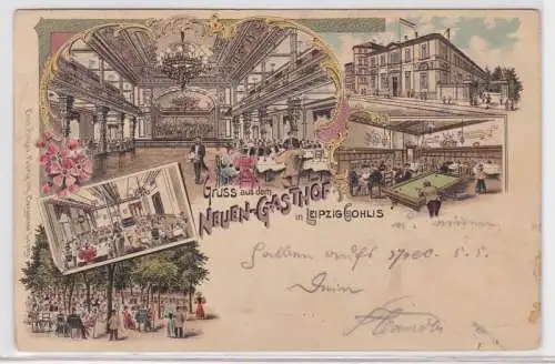 87482 Ak Lithographie Gruß aus dem Neuen Gasthof in Leipzig Gohlis 1898