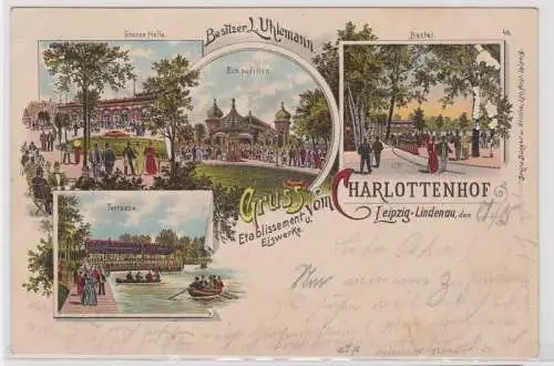 86889 Lithografie AK Gruss vom Charlottenhof Leipzig-Lindenau Etablissement