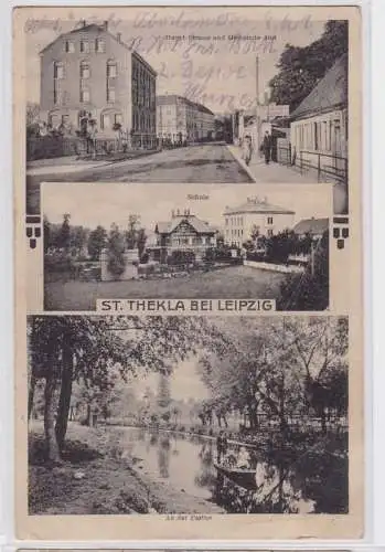 86824 Mehrbild Ak St. Thekla bei Leipzig Hauptstraße, Schule usw. 1915