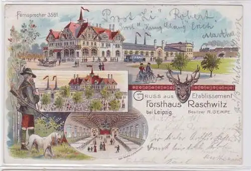 86800 Ak Lithographie Gruß aus dem Forsthaus Raschwitz bei Leipzig 1901