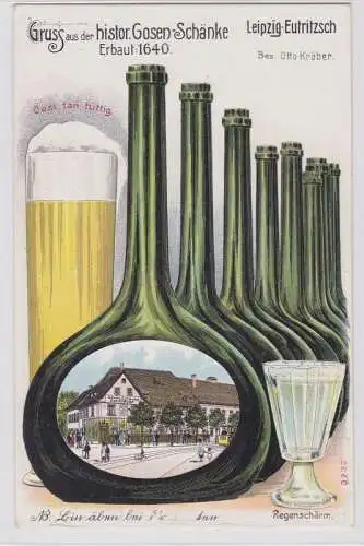 85848 Ak Lithographie Gruß aus der Gosen Schänke Leipzig Eutritzsch um 1920