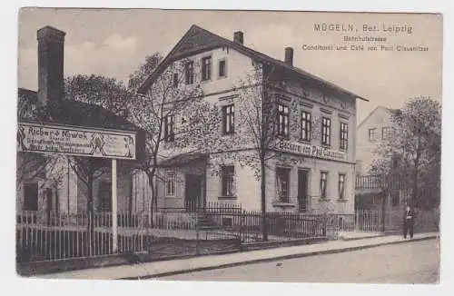 83356 Ak Mügeln Bahnhofstraße Conditorei und Café 1905