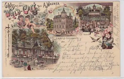 85519 Ak Lithographie Gruß aus dem Wald Café Leipzig Connewitz 1898