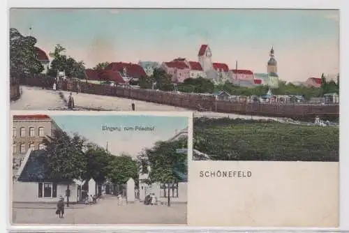 85501 Mehrbild Ak Schönefeld Totalansicht und Eingang zum Friedhof 1911