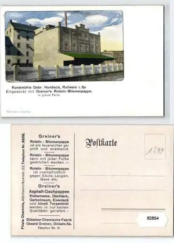 82854 Ak Kunstmühle Gebr. Humbsch Roßwein in Sachsen um 1920