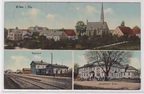 76677 Mehrbild Ak Erlau in Sa. Bahnhof, Gasthof 'Kaiserhof' 1918