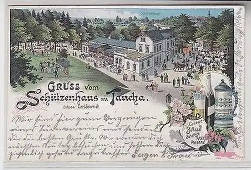 65101 Ak Lithografie Gruss vom Schützenhaus zu Taucha um 1900