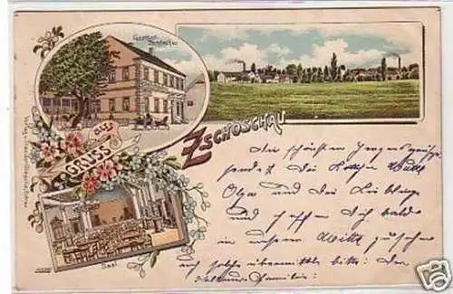 28654 Ak Lithographie Gruß aus Zschöschau Gasthof 1899