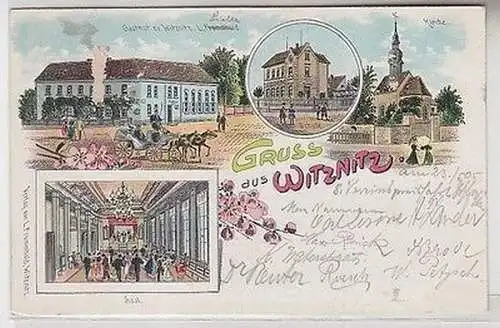 63846 Ak Lithographie Gruss aus Witznitz Gasthof, Kirche, Schule 1905