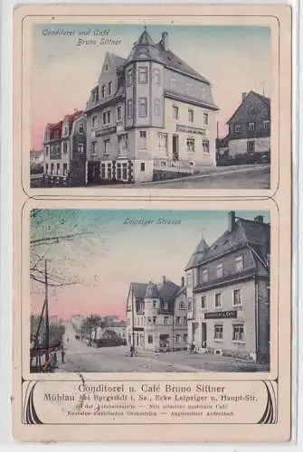 15349 Mehrbild AK Mühlau bei Burgstädt - Conditorei & Café Bruno Sittner 1915