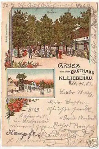 16517 Litho Gruss aus dem Gasthaus zu Kl. Liebenau 1901