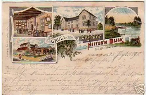 16526 Litho Gruss vom Gasthof Hänichen b. Leipzig 1898
