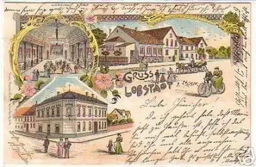 16527 Litho Gruss aus Lobstädt b. Borna Gasthof 1900