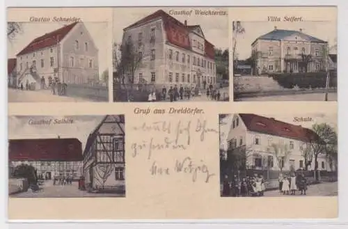 98678 Mehrbild Ak Gruß aus Dreidörfer bei Oschatz Gasthof usw. um 1910