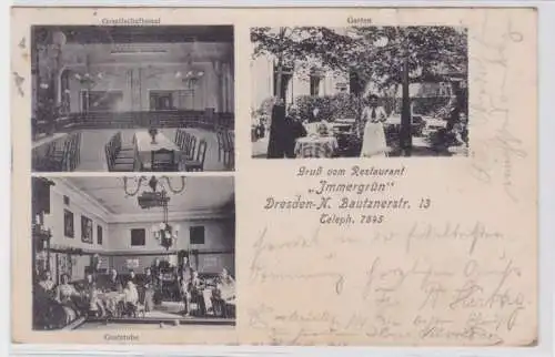 98039 Mehrbild Ak Gruß vom Restaurant 'Immergrün' Dresden Neustadt 1909