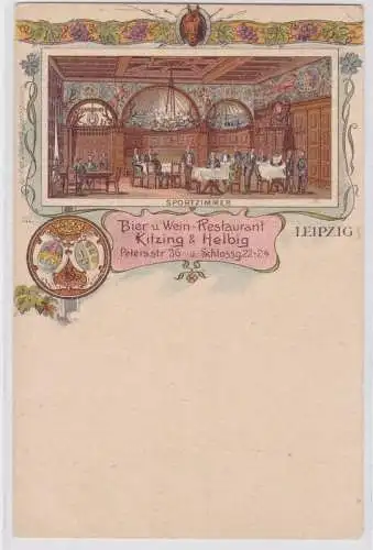 88163 Ak Lithographie Leipzig Bier- & Wein Restaurant Kitzing & Helbig um 1900