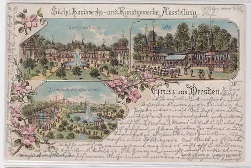 87471 Ak Lithographie Gruß aus Dresden Handwerksausstellung 1896