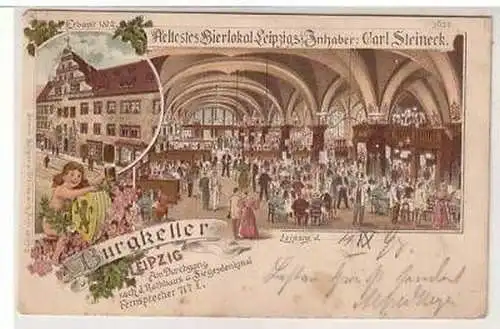 30/5 Ak Lithografie Bierlokal Burgkeller Leipzig 1898