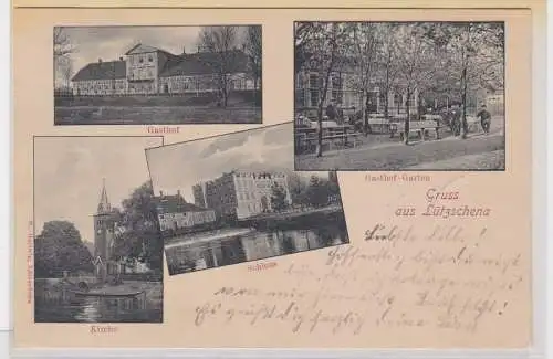 05158 Mehrbild Ak Gruß aus Lützschena Gasthof, Kirche, Schloß um 1900