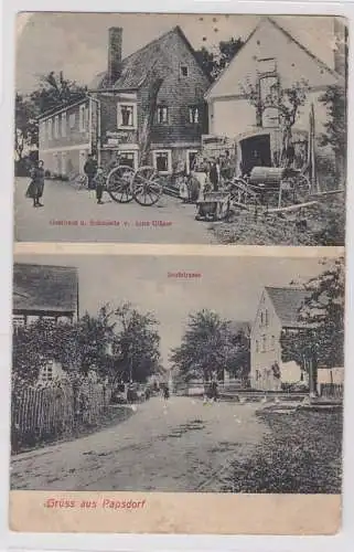 94215 Mehrbild Ak Gruß aus Papsdorf Gasthaus & Schmiede, Dorfstraße 1918