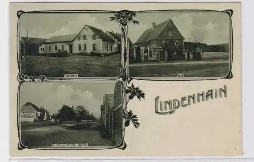 93133 Mehrbild Ak Lindenhain Gasthof, Post, Dorfansicht mit Kirche 1913