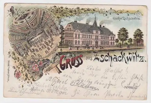 93368 Ak Lithographie Gruß aus Zschackwitz Gasthof 1900