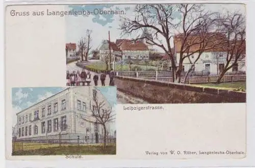 93601 Mehrbild Ak Gruß aus Langenleuba Oberhain Schule, Leipziger Straße um 1900