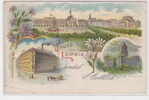 86716 Lithografie AK Gruss aus Leipzig - Augustusplatz, Pleissenburg & Nord-Str.