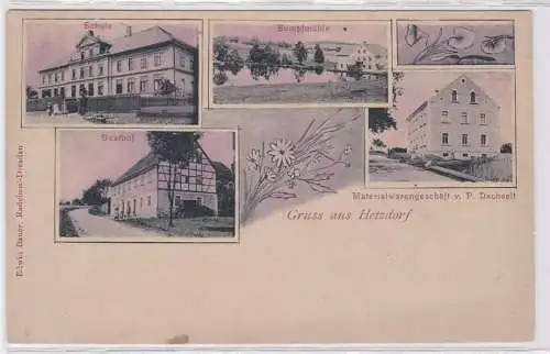 92687 Mehrbild Ak Gruß aus Hetzdorf Schule, Gasthof, Sumpfmühle um 1900