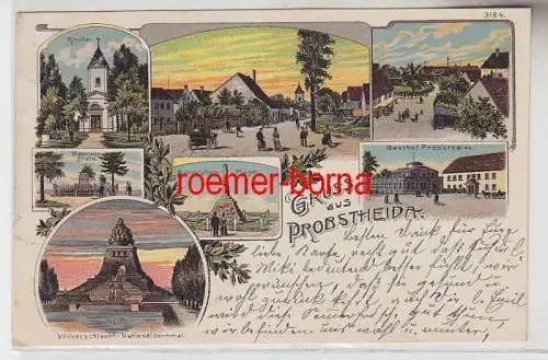 72519 Ak Lithografie Gruss aus Probstheida Gasthof, Monarchen-Hügel usw. 1906