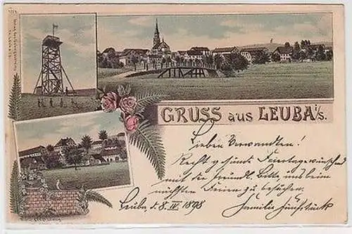 61934 Ak Lithographie Gruß aus Leuba in Sachsen 1898