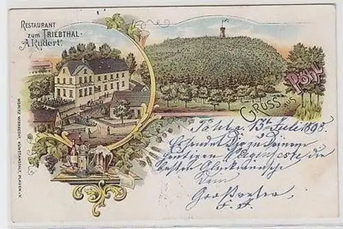 62883 Ak Lithografie Gruss aus Pöhl Restaurant zum Triebthal A. Rudert 1898