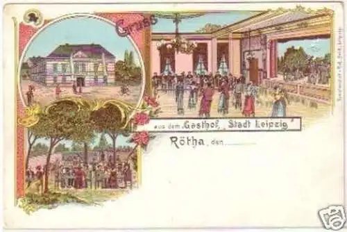 23212 Lithografie Gruss aus dem Gasthof Rötha um 1900