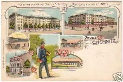 25040 Ak Lithografie Gruss aus Chemnitz Kaserne 1910