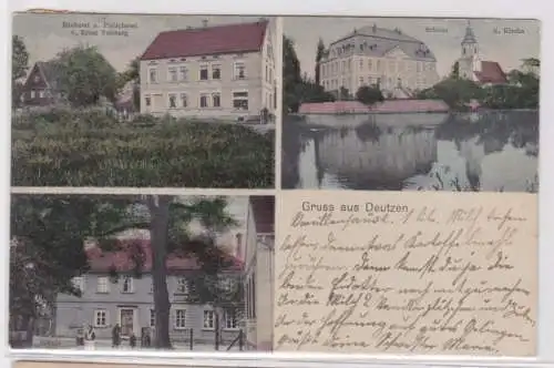 95471 Mehrbild Ak Gruß aus Deutzen Bäckerei, Fleischerei, Schule 1913