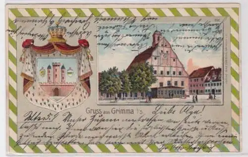 07464 Wappen Präge Ak Lithographie Gruß aus Grimma in Sachsen 1905