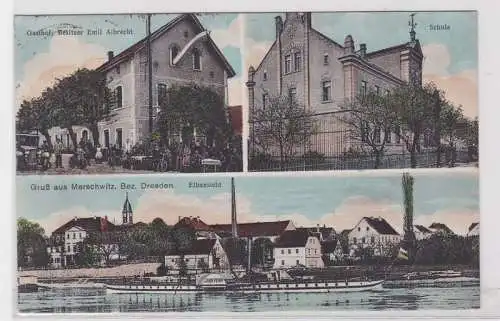 92857 Mehrbild Ak Gruß aus Merschwitz Gasthof, Schule, Elbansicht usw. 1935