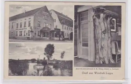 89754 Mehrbild Ak Gruß aus Wendisch Luppa Gasthof zur grünenden Raute 1933