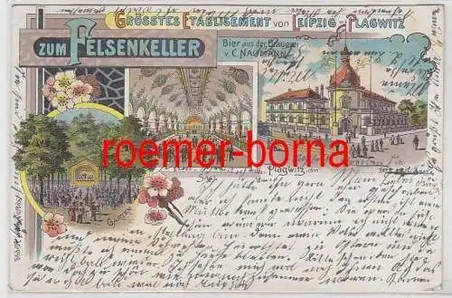 81094 Ak Lithographie Gruß aus Leipzig Plagwitz Restaurant zum Felsenkeller 1900